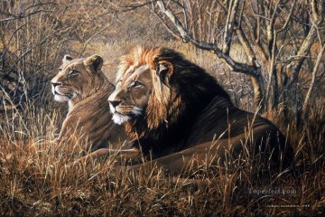 lion paire grande peinture murale Peinture à l'huile
